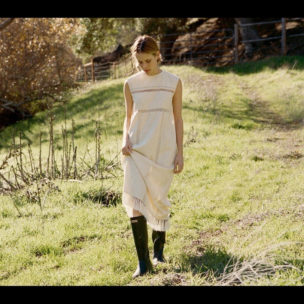 Doen Quintana Ivory Silk Noil Column Dress